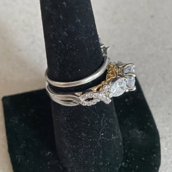 Sterling Silver over 5 carat TW Topaz & CZ Chunky Band 14kt Gold Filigree High - Picture 2 of 7